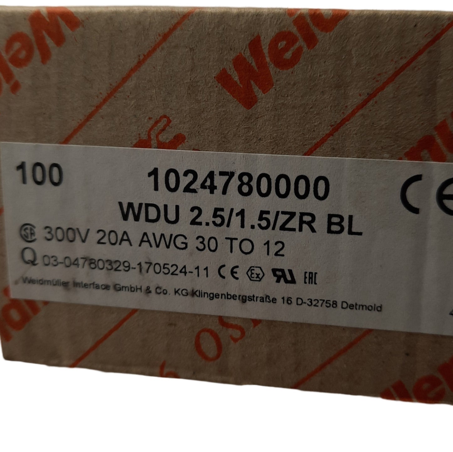 New Lot of 10 Weidmuller 102478000 Terminal Blocks 1-Connection, 1-Level, 300V 20A