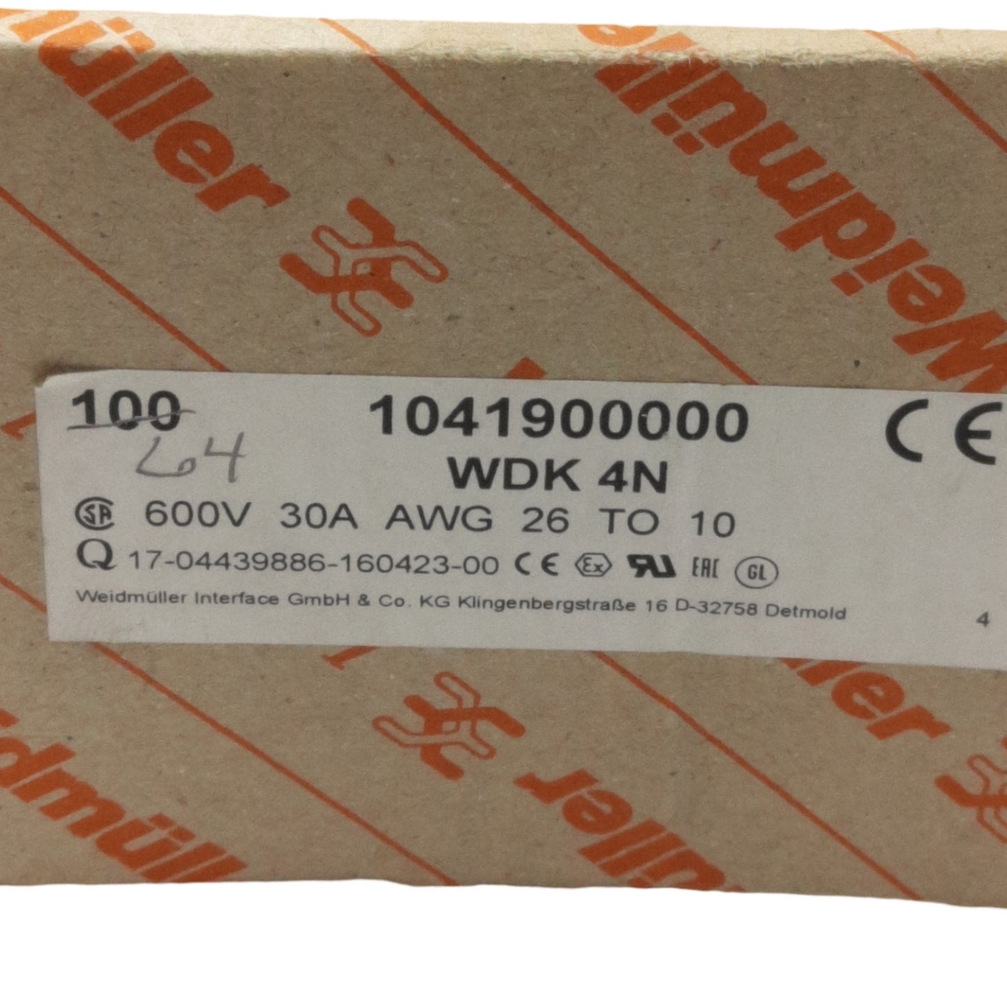 New Lot of 15 Weidmuller 1041900000 Terminal Blocks, 4-Connection, 2-Level, 600V 30A