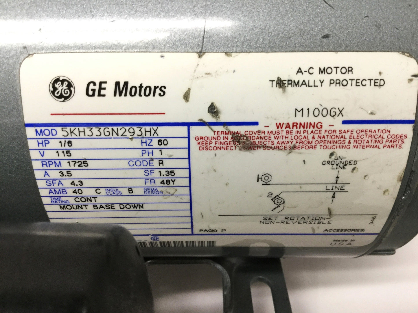 Used Gast 1VBF-26-M100X M100GX Oilless Piston Vacuum Pump 3.2CFM, 1/6HP, 115VAC Motor