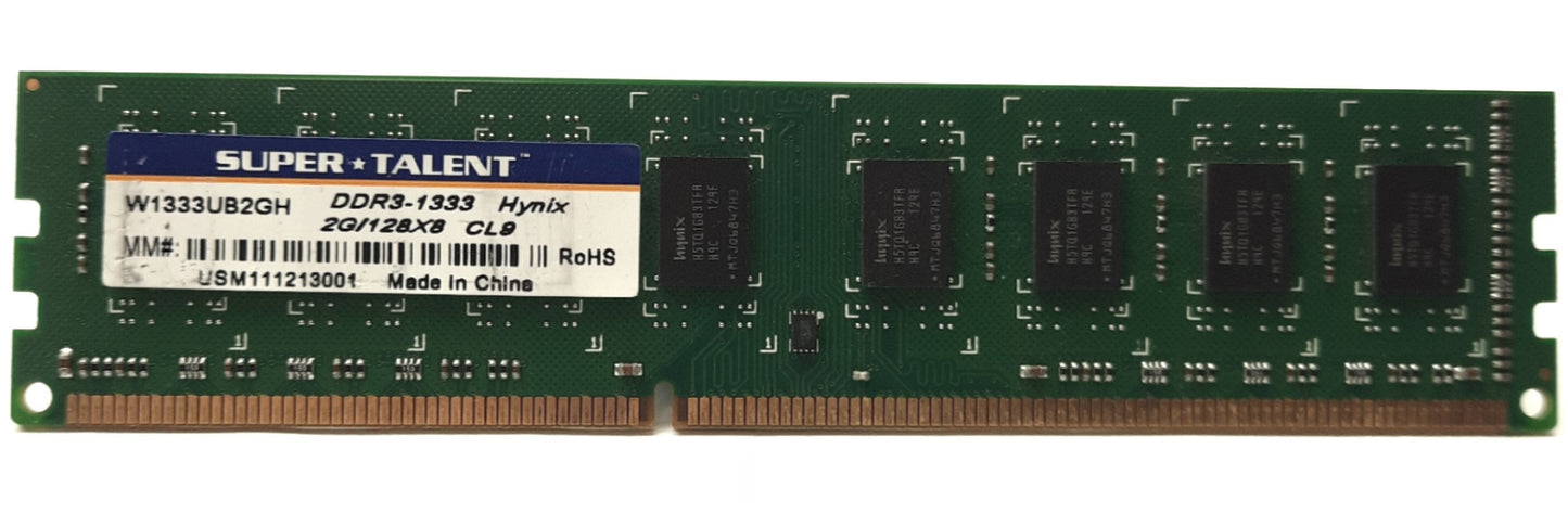 Used Super Talent W1333UB2GH Desktop Memory 2GB DDR3-1333 CL9 240-Pins