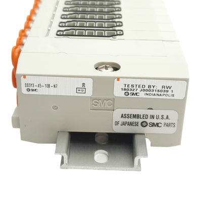 New SMC SS5Y3-45-10B-N7 Pneumatic Solenoid Manifold Base DIN Mount Ports 1/4in