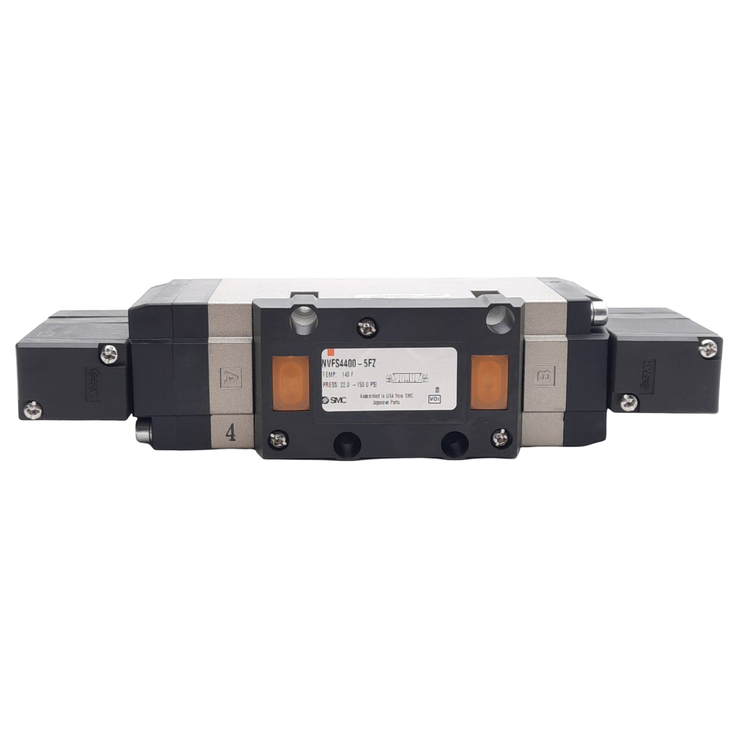 New SMC NVFS4400-5FZ Solenoid Valve 3-Position Exhaust Center, 22-150PSI, 24VDC Coil