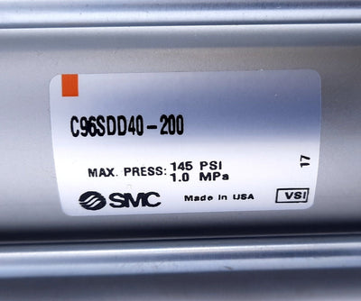 New SMC C96SDD40-200 Air Cylinder Double Clevis 40mm Bore, 200mm Stroke, 145Psi
