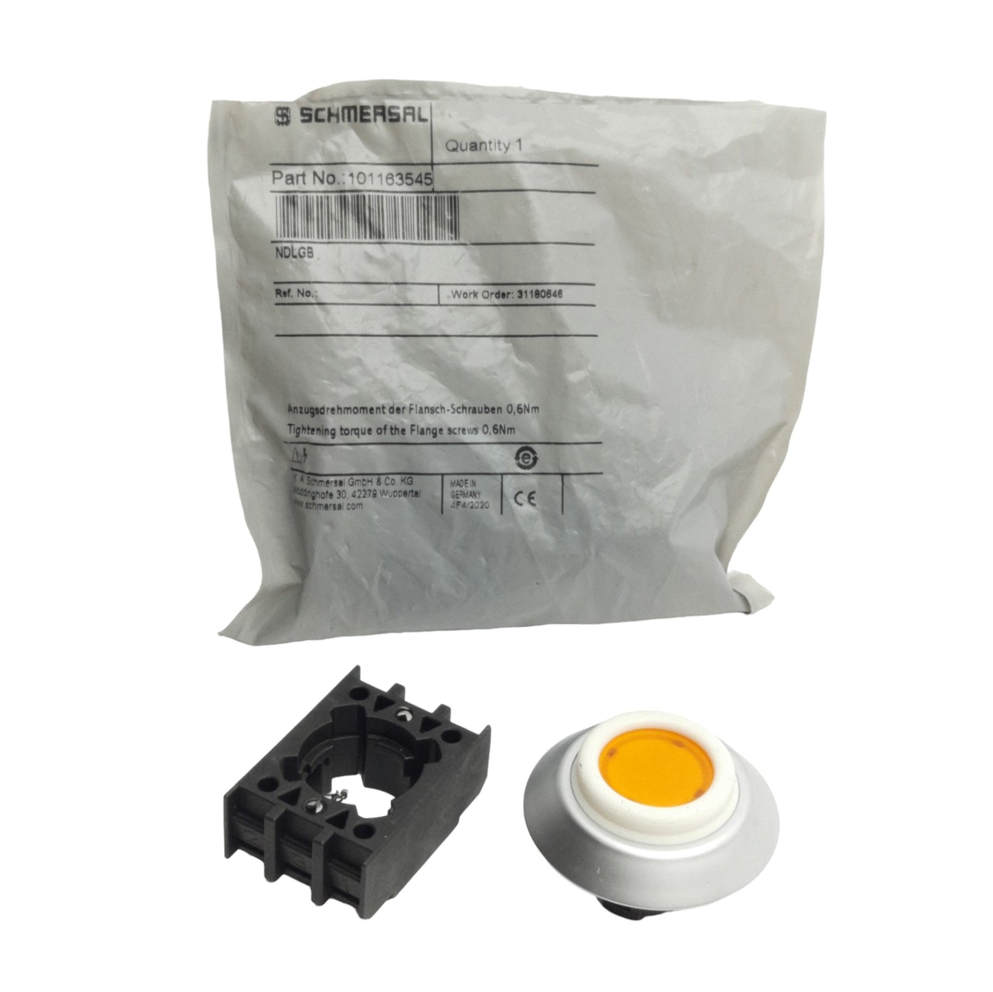 New Schmersal 101163545 NDLGB Pushbutton Operator, ø40mm, Yellow, 28mm x 44.5mm