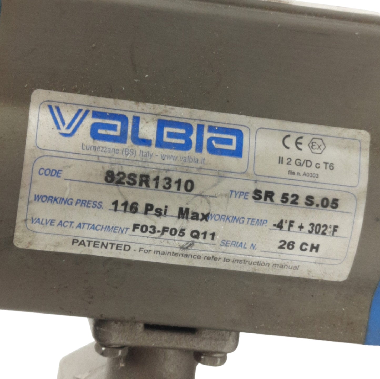 New – Open box Valbia 82SR1310 SR52 Pneumatic Valve, 1in & 1/8in NPT, 1000psi WOG
