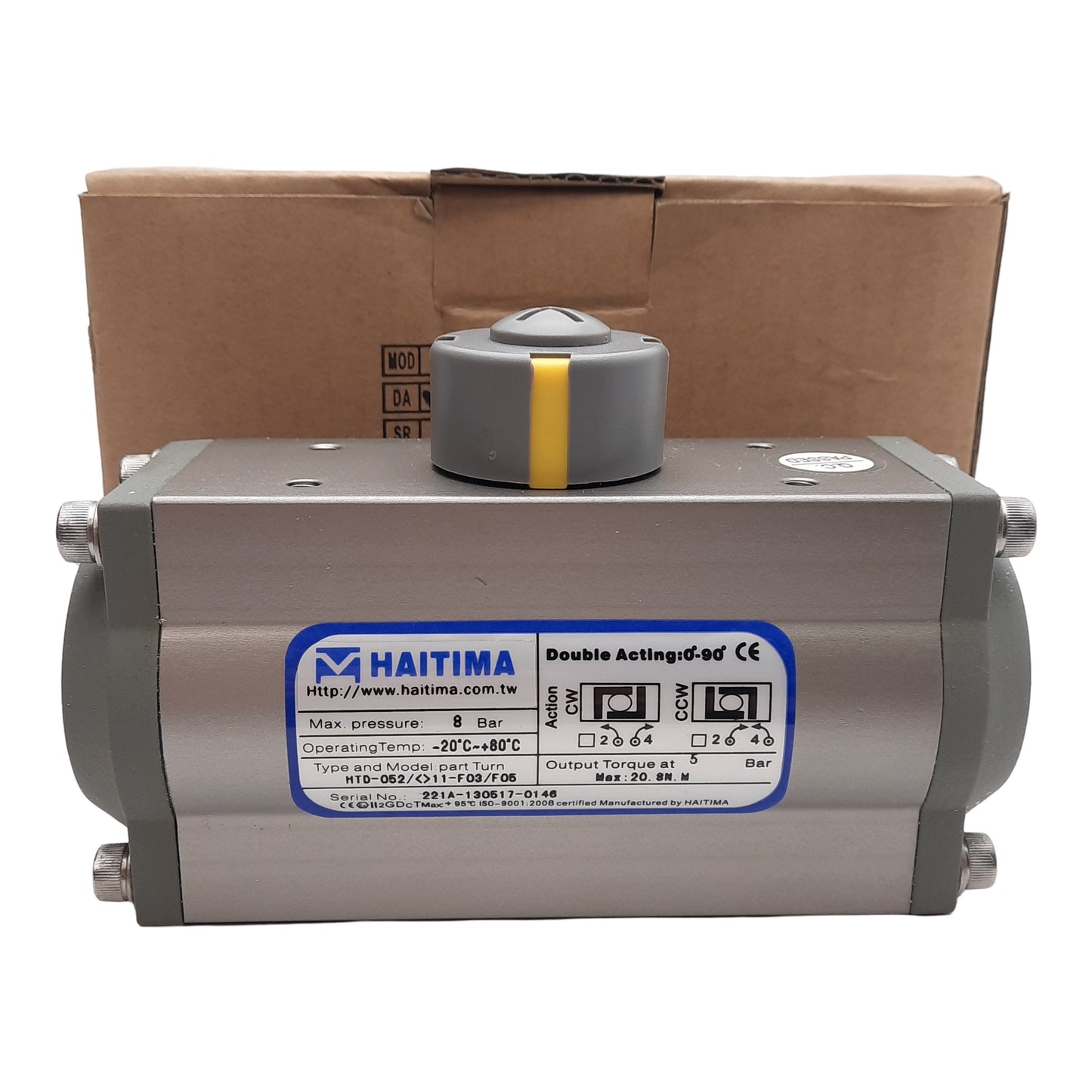 New Haitama HTD-052 Rotary Actuator, 90° Rotation, 8bar, 20.8N @ 5bar, NAMUR 1/4in