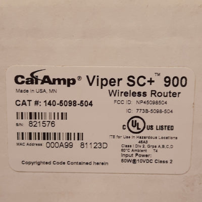 New CalAmp 140-5098-504 Viper SC+ 900 Wireless Router, RJ-45, RS-232 DB-9, 10-30VDC