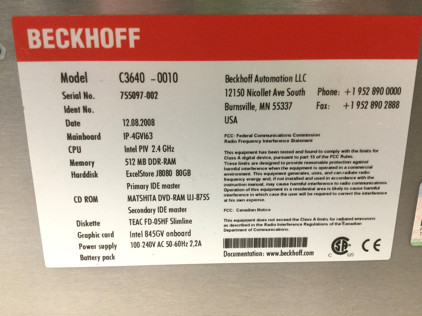 Used BETA LaserMike DataPro 5000e-22 DN 15" Touch Screen Thickness Gauge Controller