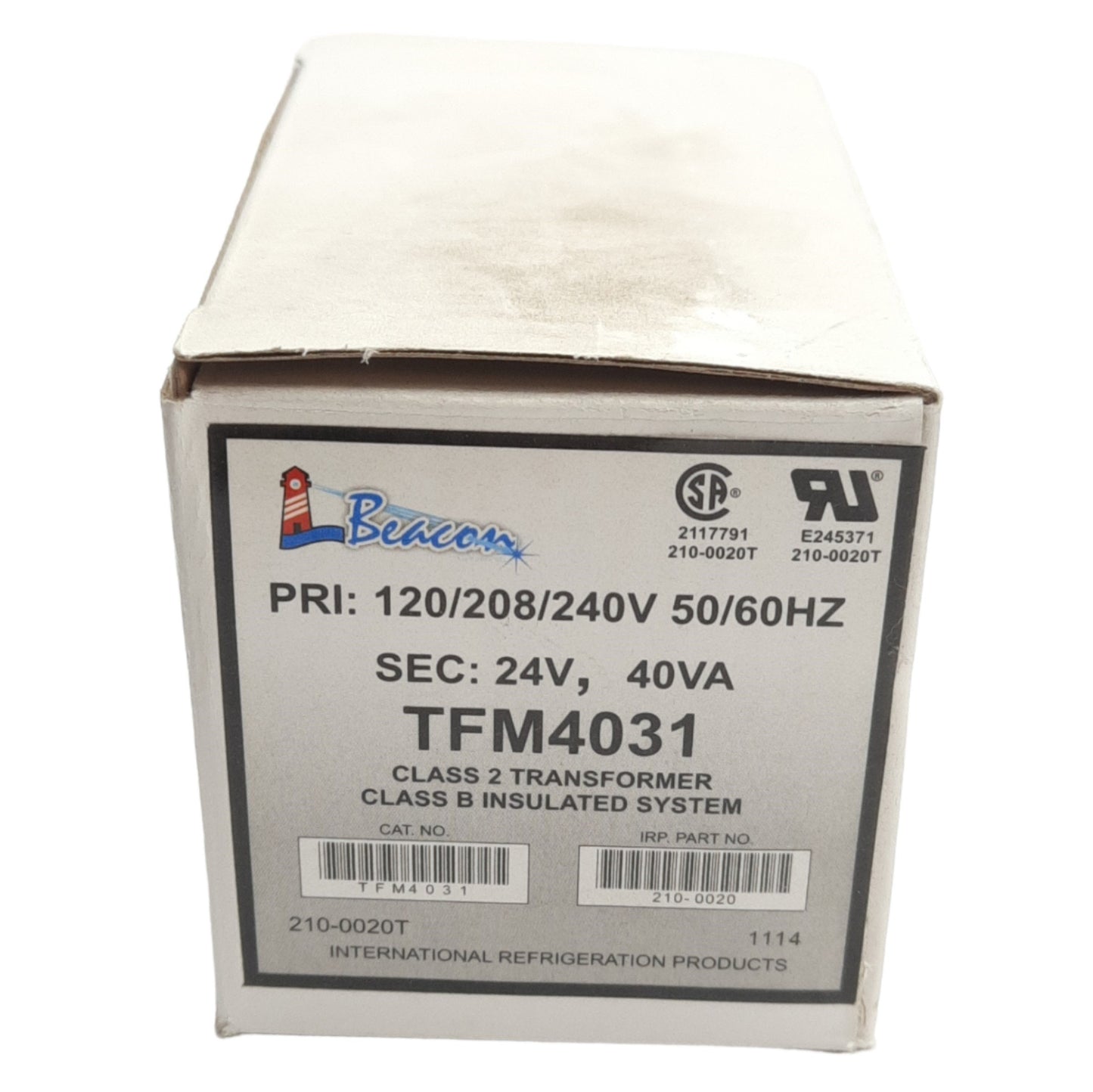 New Beacon TFM4031 Transformer, Class 2-B, Primary: 120/208/240VAC Sec: 24V 40VA