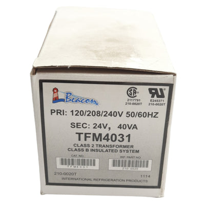 New Beacon TFM4031 Transformer, Class 2-B, Primary: 120/208/240VAC Sec: 24V 40VA