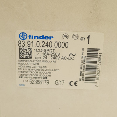 New Finder 83.91.0.240.0000 Analog Timer Relay, 1CO SPDT 16A, 0.05s to 240h, 240V