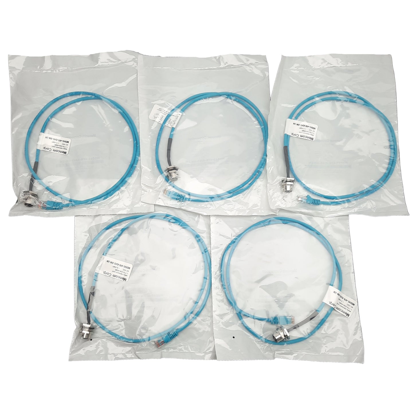 New Lot of 5 Mencom MDE45-4FR-RJ45-BM-1M Ethernet Cordset, M12 4-Pin to RJ-45, 1m