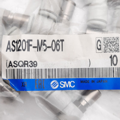 New Lot of 10 SMC AS1201F-M5-06T Speed Control Fitting ø6mm One-Touch, M5x0.8 Thread