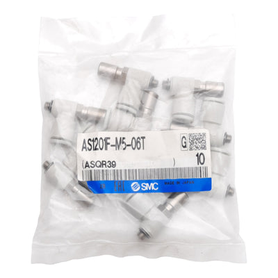New Lot of 10 SMC AS1201F-M5-06T Speed Control Fitting ø6mm One-Touch, M5x0.8 Thread