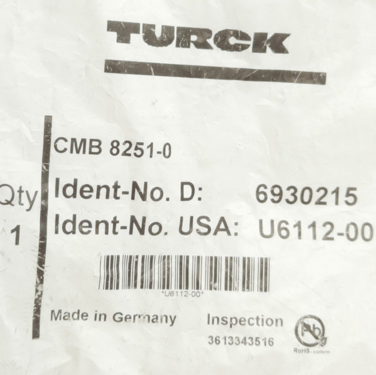 New Turck CMB 8251-0 Field Wireable Connector 90°, M12 5-P Female, 60V 4A