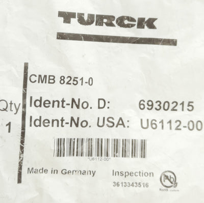 New Turck CMB 8251-0 Field Wireable Connector 90°, M12 5-P Female, 60V 4A