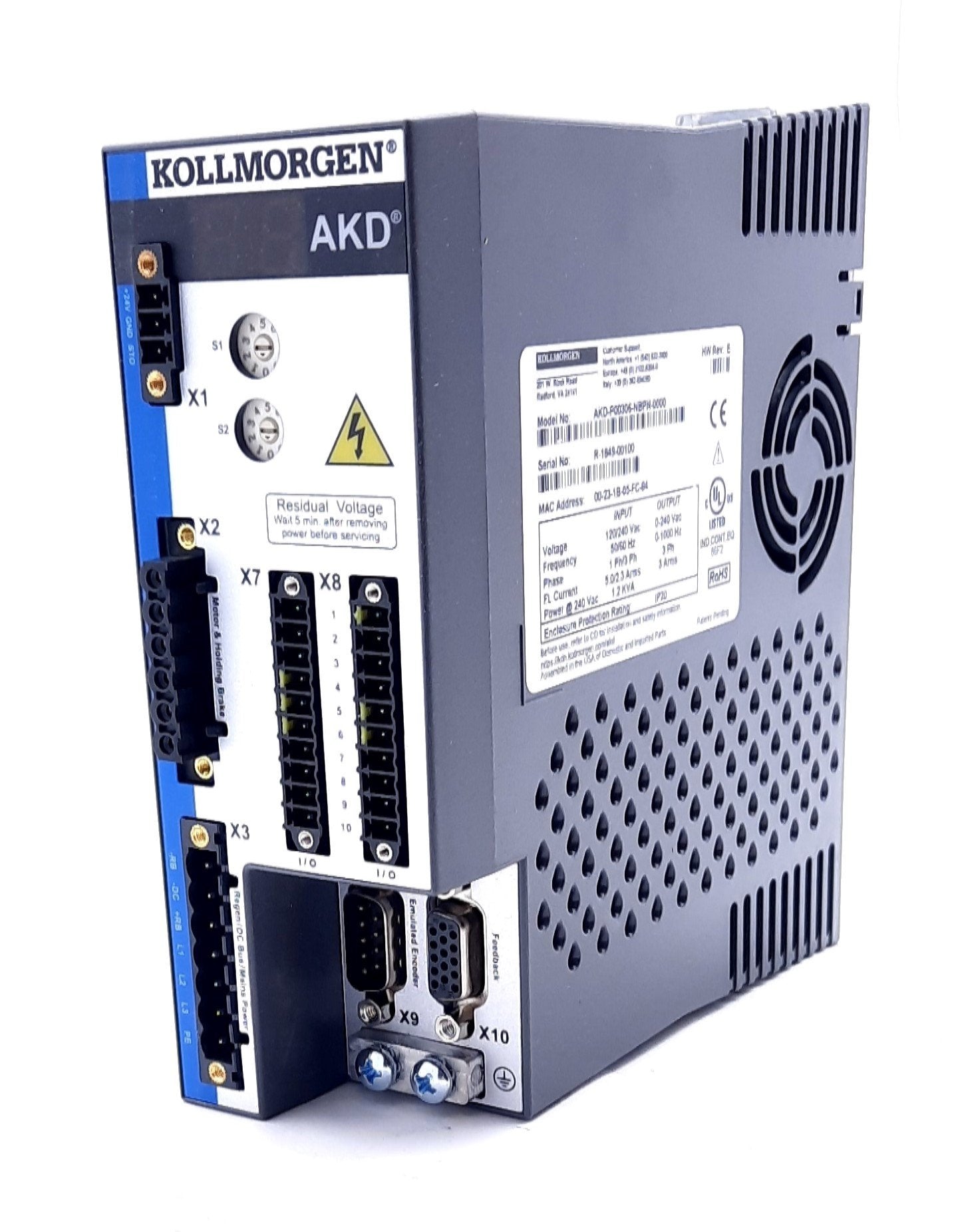 New Kollmorgen AKD-P00306-NBPN-0000 AC Servo Drive 3 Phase 120/240VAC, 0-24VAC, 3A