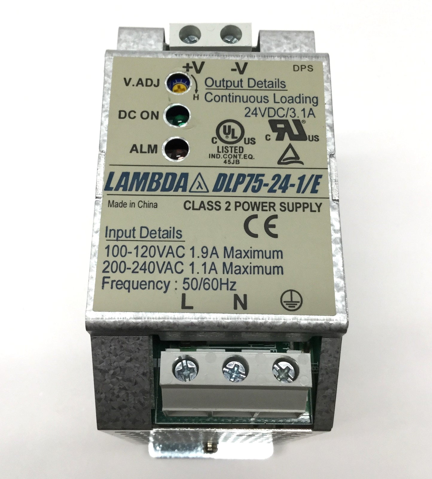 Used TDK Lambda DLP75-24-1/E Power Supply 100-120/200-240VAC In, 24VDC 3.1A Out 75W