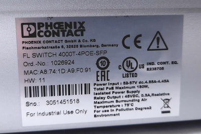 New Phoenix Contact FL Switch 4000T-4POE-SFP Industrial Ethernet Switch 52-57VDC