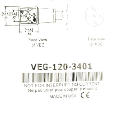 New Mencom VEG-120-3401 Solenoid Valve Connector ISC 9.4mm Female to M12 4-Pin Male