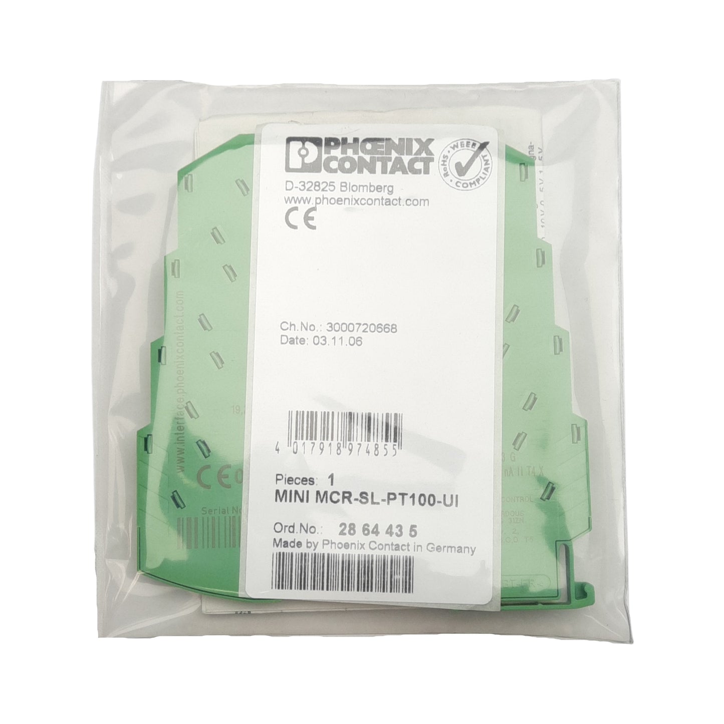 New Phoenix Contact 2864435 Temperature Transducer, 4-Level, Pt100, -150~850°C