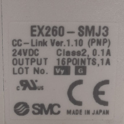New – Open box SMC EX260-SMJ3 Serial Interface Unit, CC-Link, 16-Points, PNP, M12 4-Pin, 24VDC