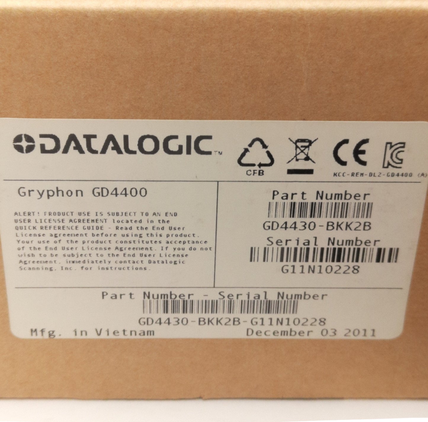 New Datalogic GD4430-BKK2B Handheld Bar Code Scanner, RJ45 Connector, 5VDC