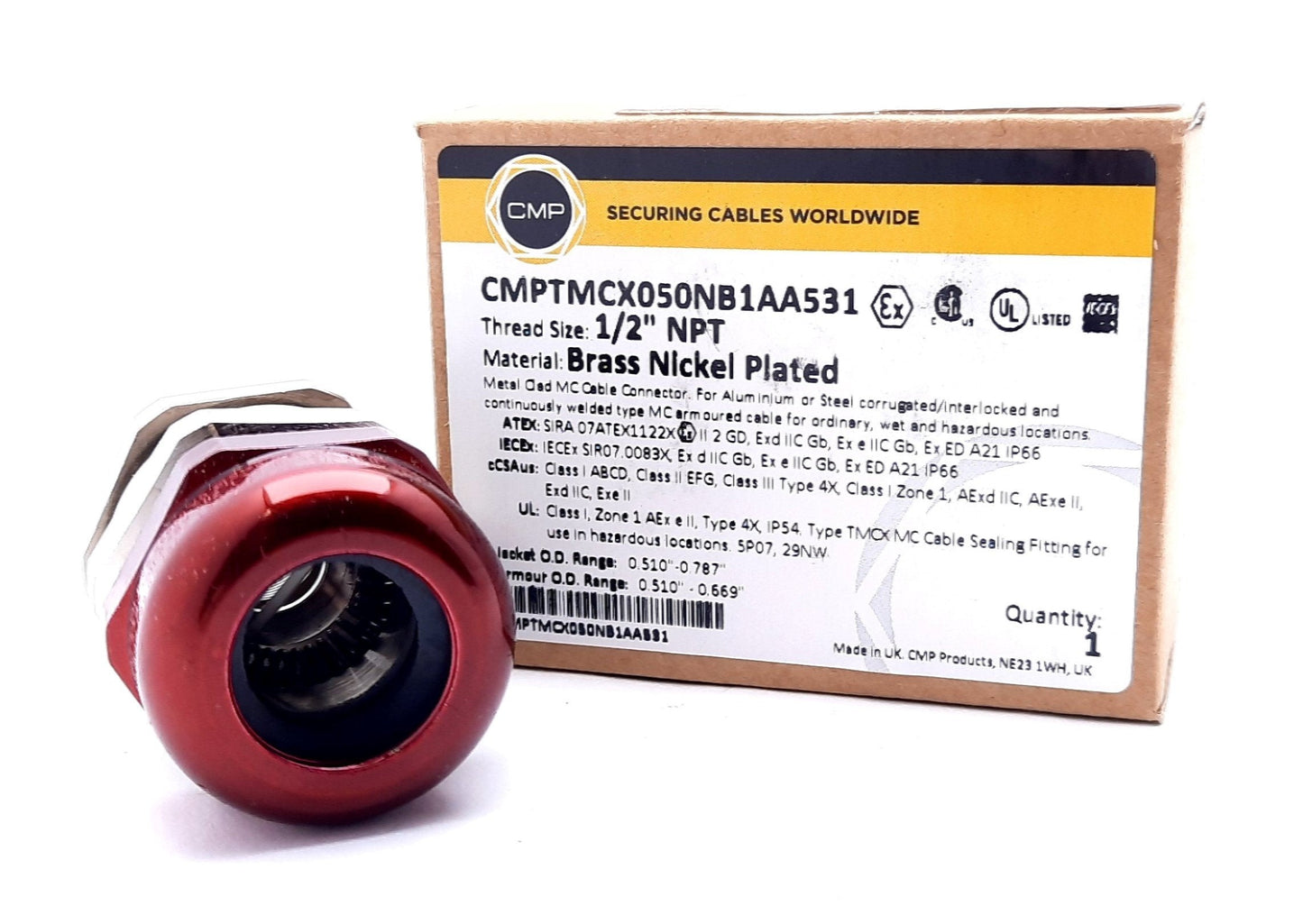 New CMP TMCX050NB Hazardous Location Barrier Cable Gland 1/2" NPT M20, 0.79 0.55
