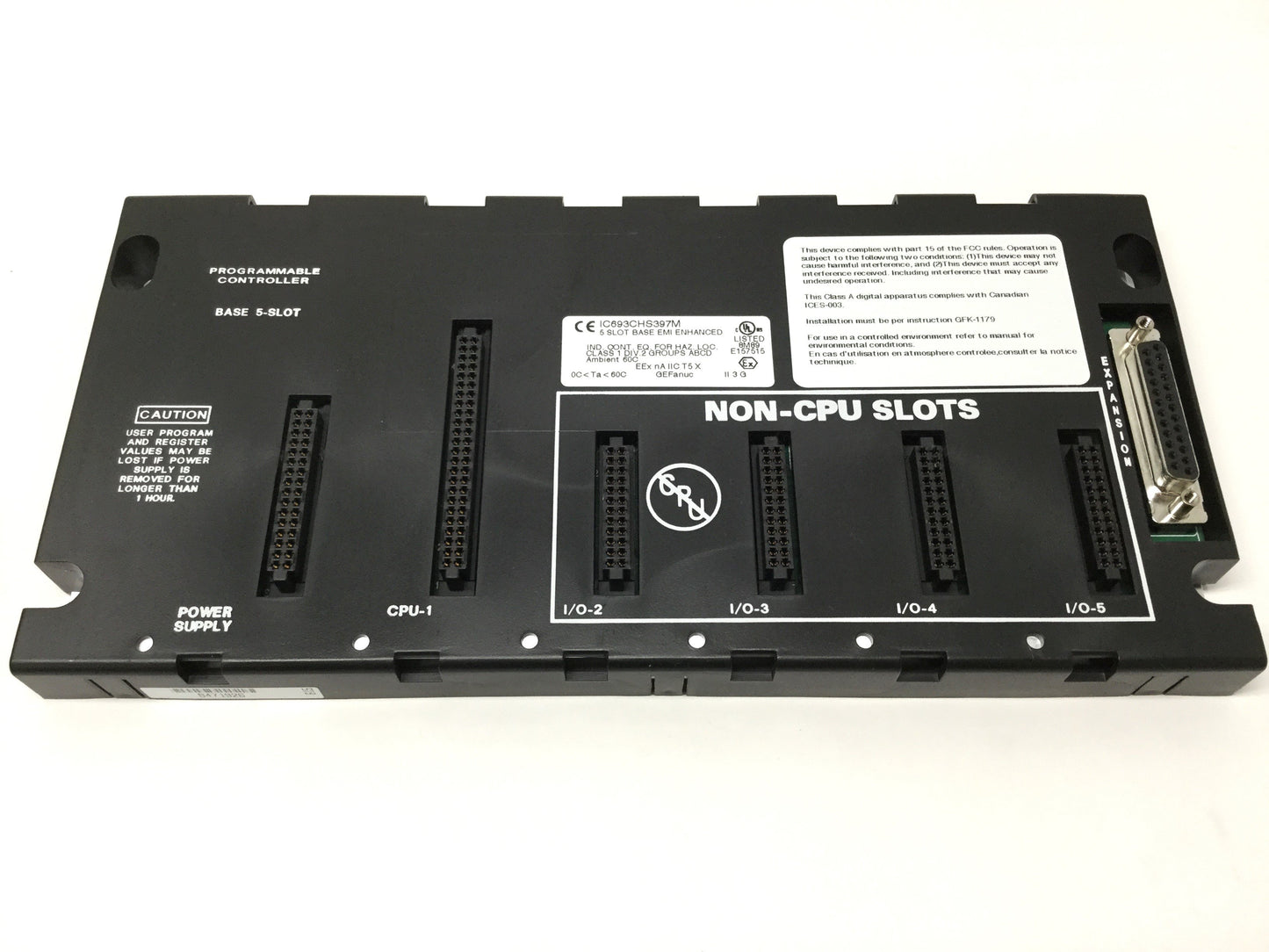 Used GE Fanuc IC693CHS397M Series 90-30 PLC 5-Slot Base Rack Mount, EMI Enhanced