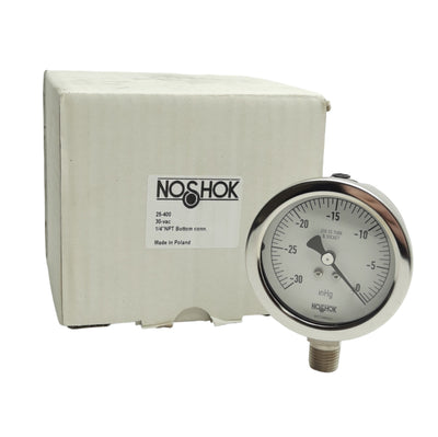 New Noshok 25-400-30Vac-1/4 Pressure Gauge, 2.5" Dial, -30in/Hg, 1/4" NPT Male