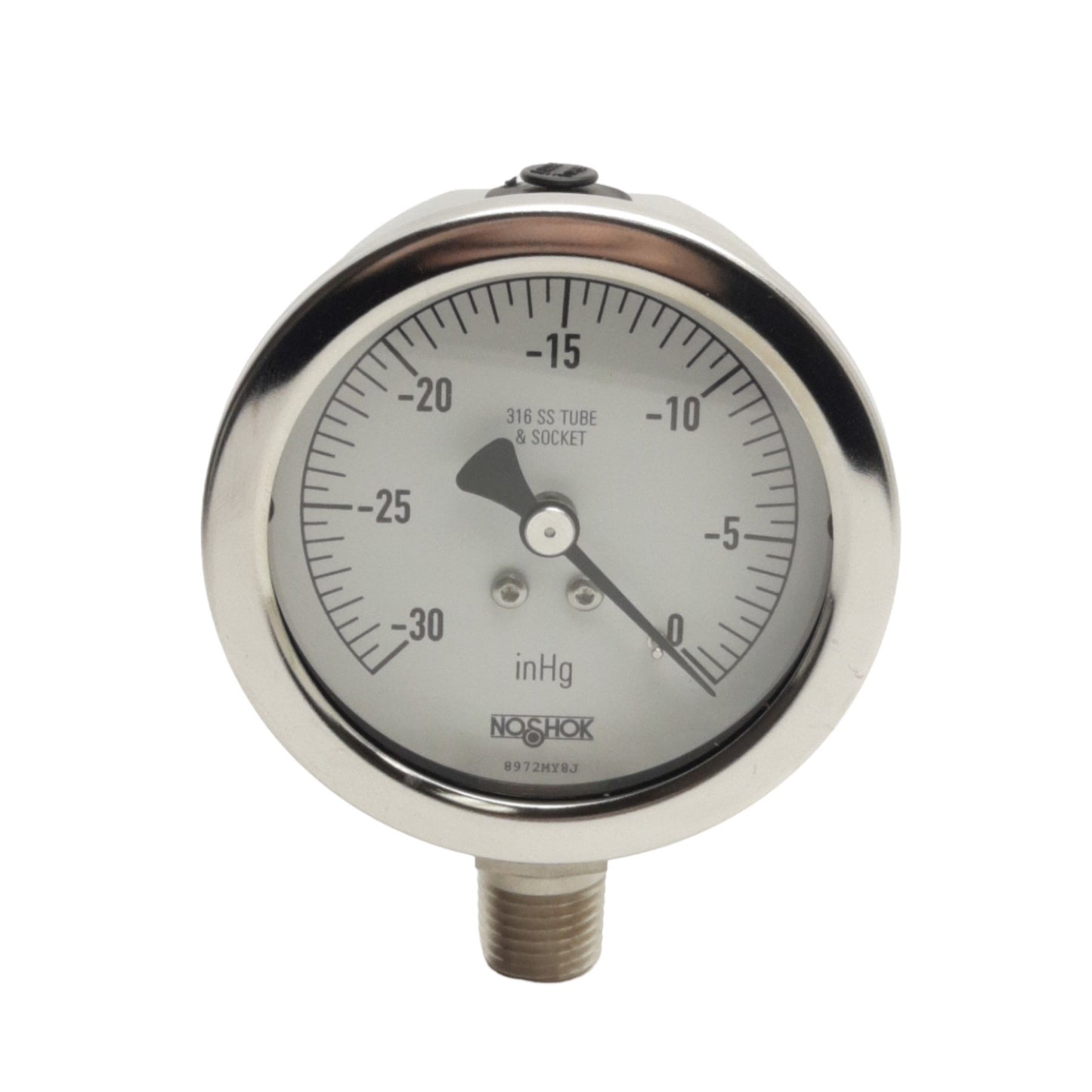 New Noshok 25-400-30Vac-1/4 Pressure Gauge, 2.5" Dial, -30in/Hg, 1/4" NPT Male