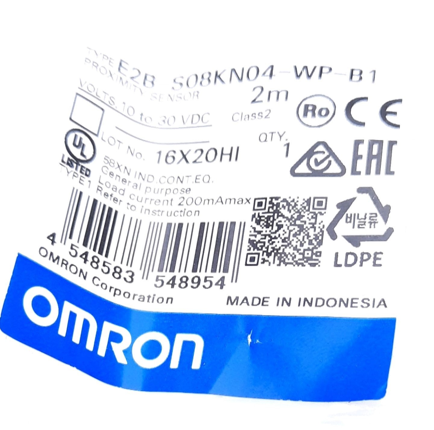 New Omron E2B-S08KN04-WP-B1 Proximity Sensor, 10-30V Supply, PNP-NO 3-Wire Output