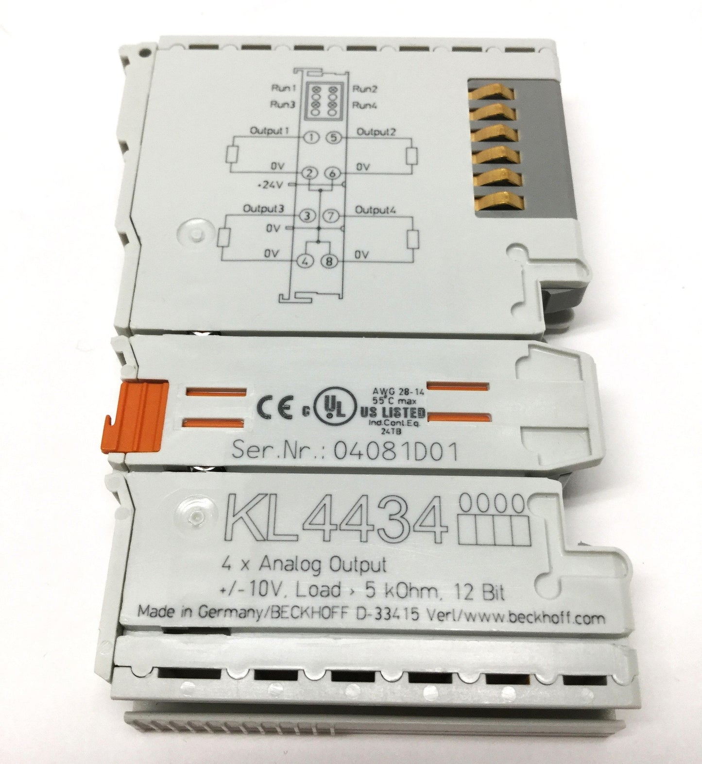 Used Beckhoff KL4434 4-Channel Voltage Analog Output Bus Terminal Module ±10V, 12-bit