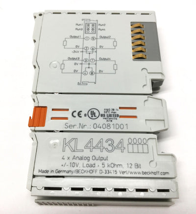 Used Beckhoff KL4434 4-Channel Voltage Analog Output Bus Terminal Module ±10V, 12-bit