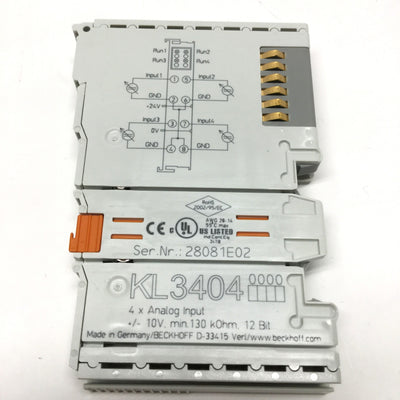 Used Beckhoff KL3404 4-Channel Voltage Analog Input Bus Terminal Module ±10V, 12-bit