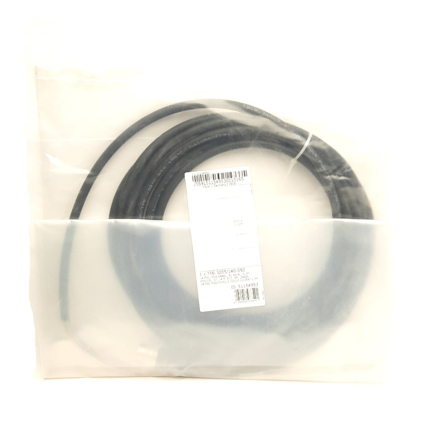 New Wago 756-3205/140-050 Cable M16 Female 14-Pole to Flying Leads, 5 Meter Length