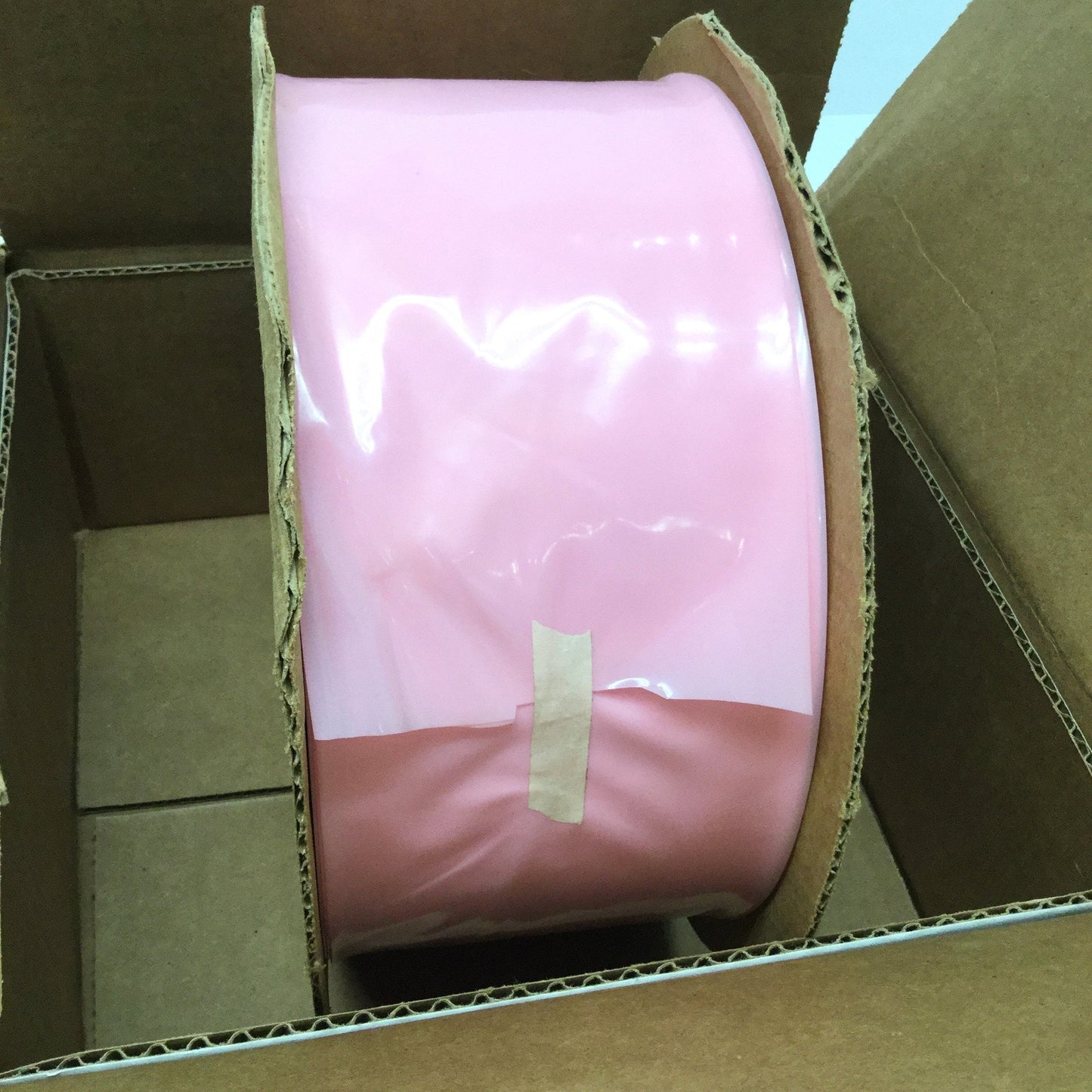 New ULINE S-1535 Anti-Static 4 Mil Poly Tubing Roll 4" x 500' Pink Polyethylene