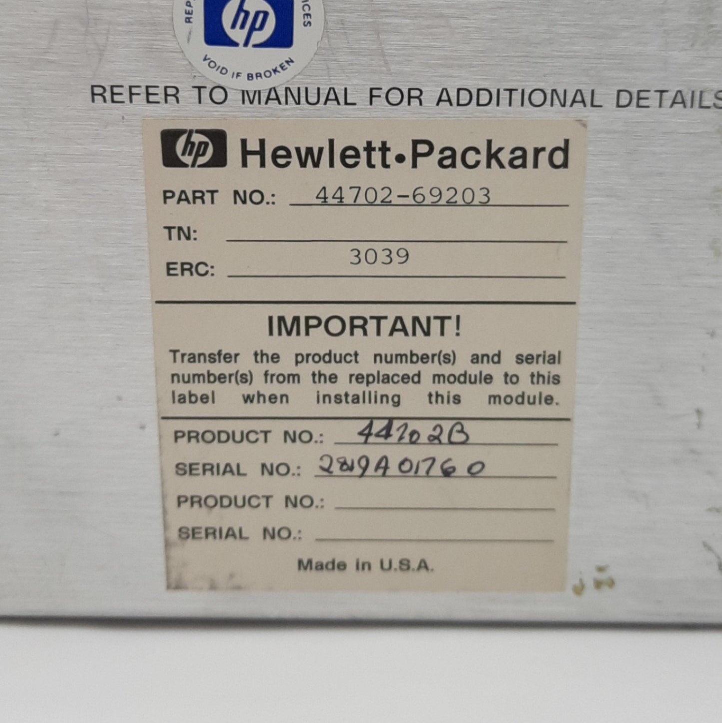 Used Hewlett Packard / HP 44702B High Speed Voltmeter, 100kHz, 13-Bit, 5V Trigger