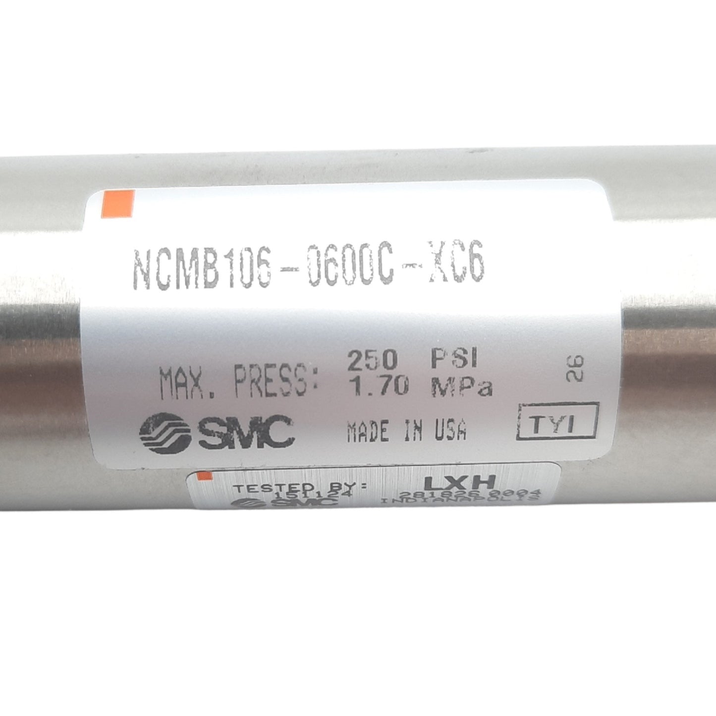 New SMC NCMB106-0600C-XC6 Pneumatic Cylinder, ø1-1/16in Bore, 6in Stroke, NPT 1/8in