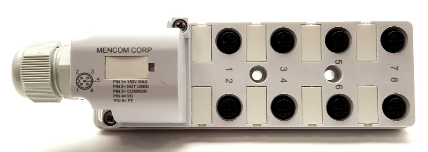 Used Mencom JDC-840-011-F000 Wireable Home Run Junction Box 8 Port 4-Pin M12 Female