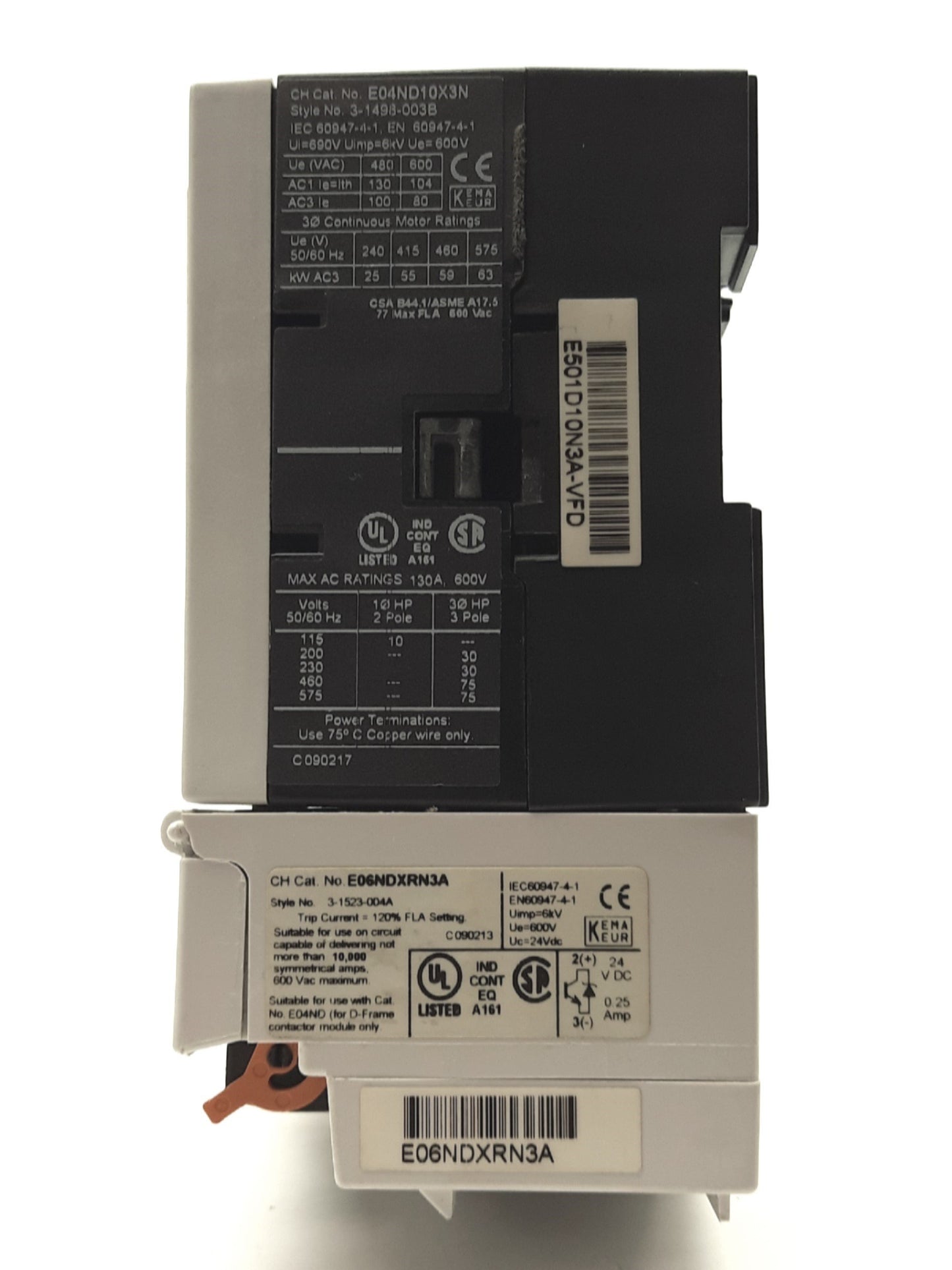 Used EATON E501C50L3A-VFD Reversing Motor Starter, 3-Pole, 600VAC 40A, 24VDC Control