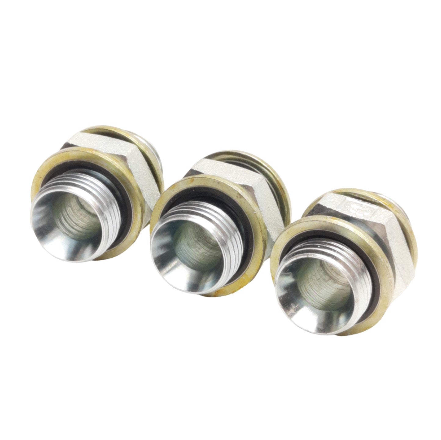 New Lot of 3 Stainless Steel Adapter Fittings, 3/8in BSPP Male to Male, w/ Washer