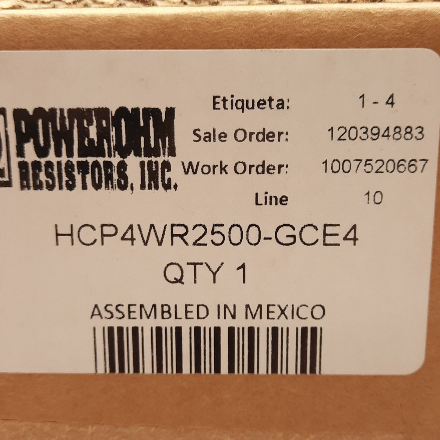 New Hubbell 4WR2500-GCE4 Powerohm Resistors Braking Resistor, 100 Ohms, 1600W