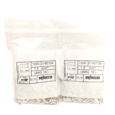 New Lot of 2000 Wago 216-104 Wire & Connector Ferrules, 16AWG, 1.5mm² x 8mm Length