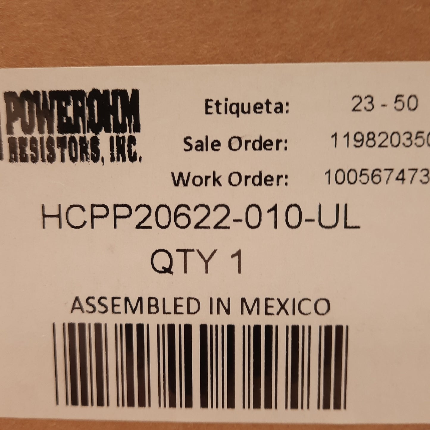 New Hubbell P20622-010-UL Powerohm Braking Resistor, 65 Ohms, 625W, 120/240VAC 5A