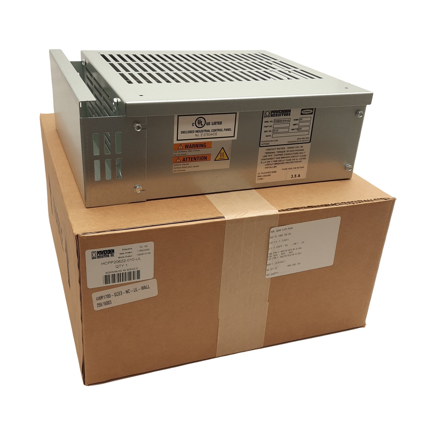 New Hubbell P20622-010-UL Powerohm Braking Resistor, 65 Ohms, 625W, 120/240VAC 5A