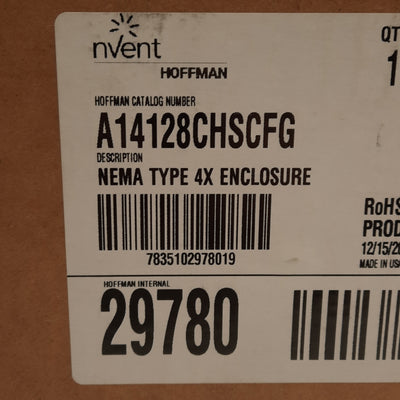 New nVent Hoffman A14128CHSCFG Fiberglass Enclosure, 14in x 12in x 8in, NEMA 4X