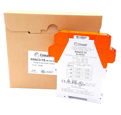 New Crouzet KNAC3-YS Safety Relay Emergency Stop 24VDC 3N.O, 1 N.C, 5A, 70ms, 40ms