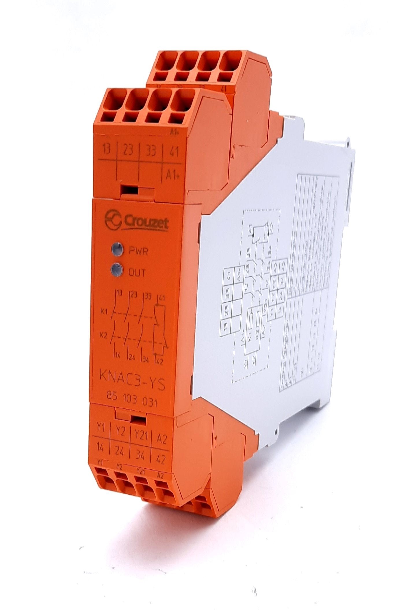 New Crouzet KNAC3-YS Safety Relay Emergency Stop 24VDC 3N.O, 1 N.C, 5A, 70ms, 40ms