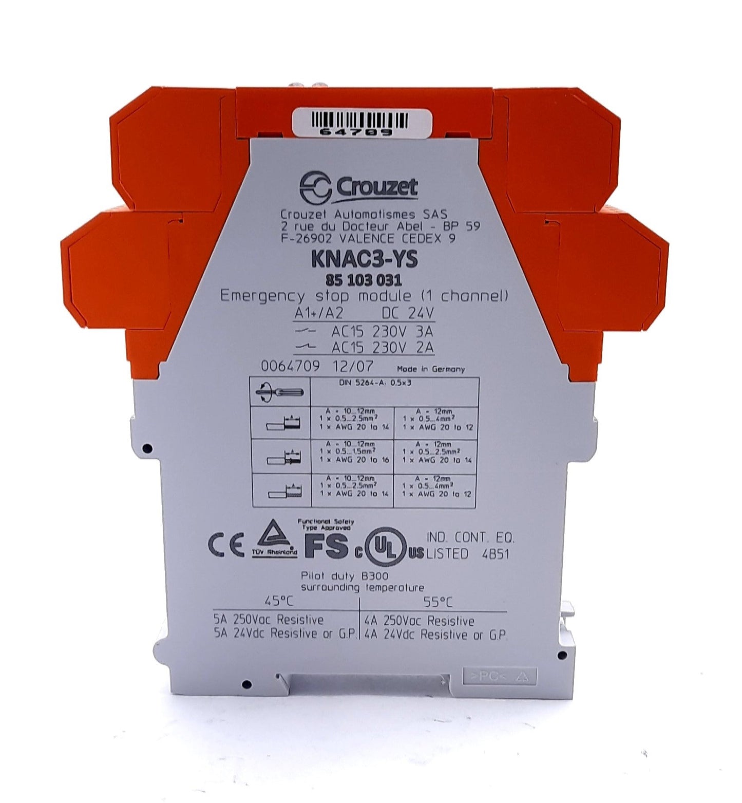 New Crouzet KNAC3-YS Safety Relay Emergency Stop 24VDC 3N.O, 1 N.C, 5A, 70ms, 40ms